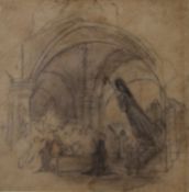 A pencil sketch of a Church Interior Scene,