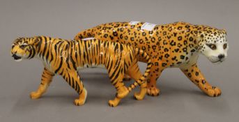 A Beswick tiger and a leopard. The latter 30 cm long.