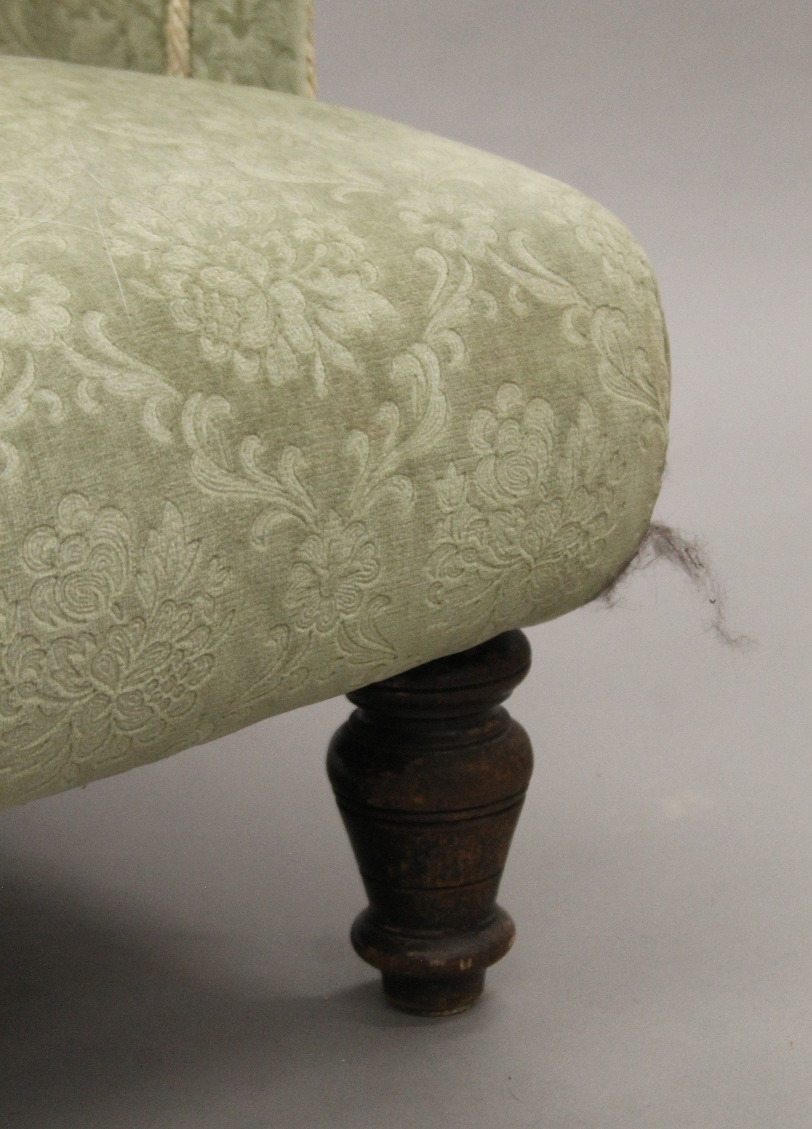 A pair of late 19th/early 20th century green upholstered armchairs. 80 cm wide. - Image 5 of 5
