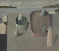 NICHOLAS TURNER RWA (AR), Table and Sea, oil on board, signed to reverse, framed. 50.5 x 43 cm.