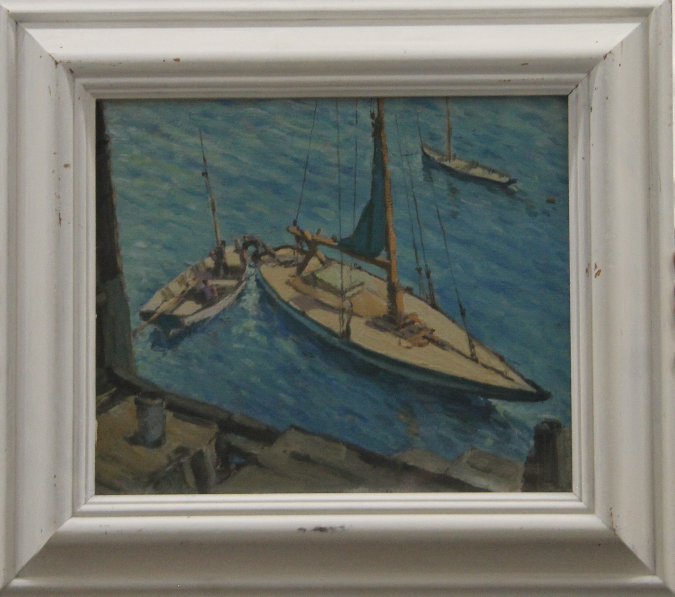 Sailboats, unsigned, oil on paper, framed and glazed. 29 x 24.5 cm. - Image 2 of 2