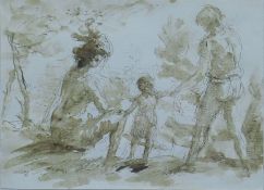 GERALD OSOSKI (1903-1981) British, Romantic Scene, pen and wash drawing, framed and glazed. 33 x 23.