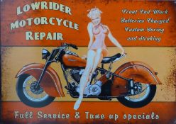 A motorcycle repair tin sign. 70 x 50 cm.