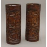 A pair of large 19th/20th century bamboo brush pots. Each 29 cm high.