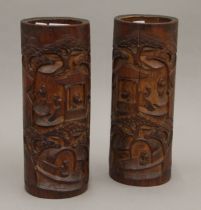 A pair of large 19th/20th century bamboo brush pots. Each 29 cm high.