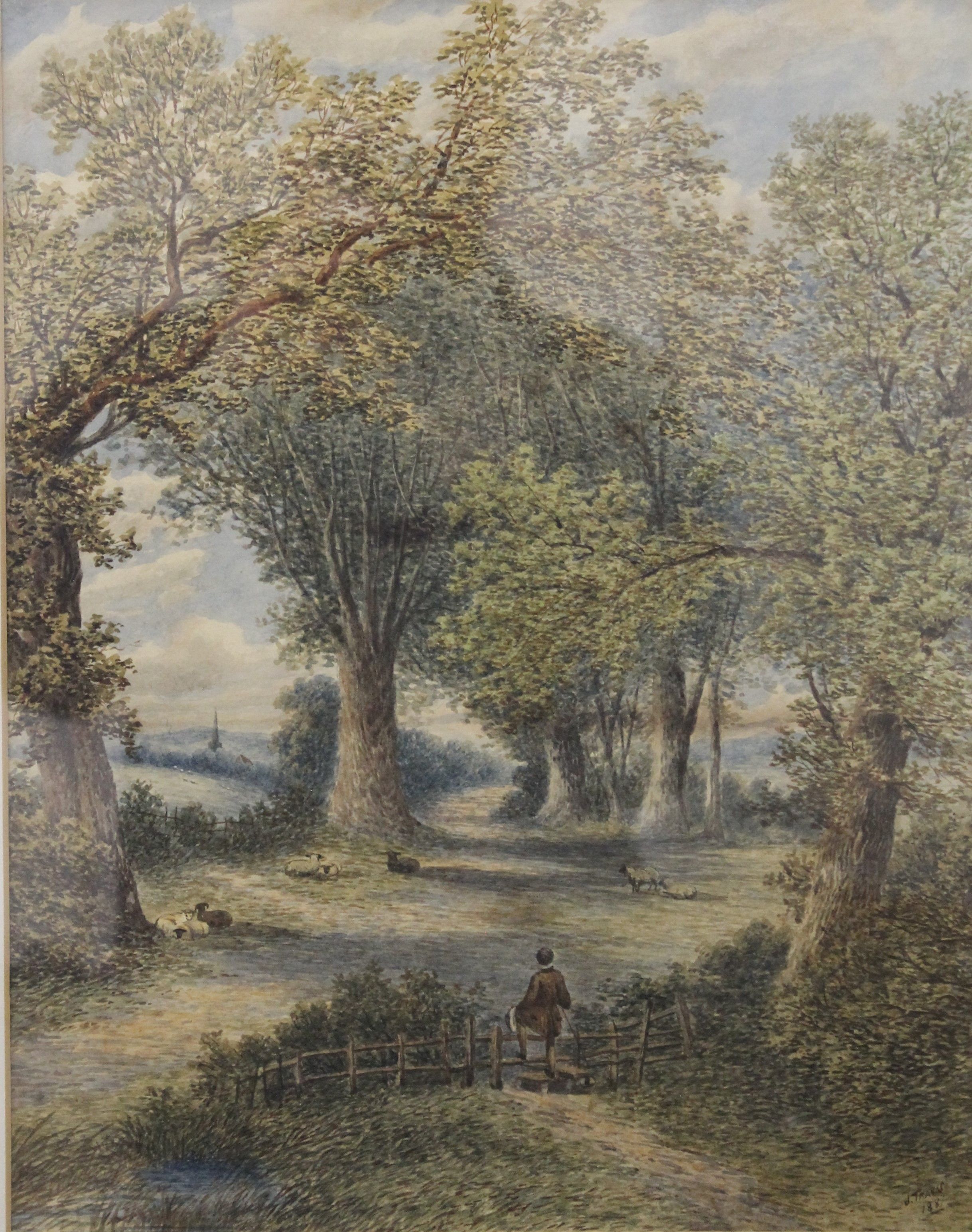 J TRAVIS, Shepherd Tending His Flock, watercolour, signed and dated 1881, framed and glazed.