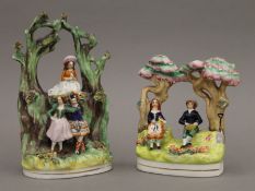Two Staffordshire figural groups. The largest 20 cm high.