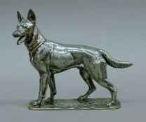 A mid-20th century WMF silver-plated German shepherd dog, signed Fritz Diller. 17.5 cm long.