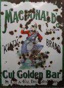 A pictorial enamel advertising sign for MacDonald's cut golden bar. 56 x 77 cm.