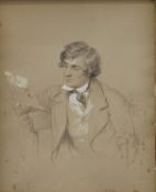 A 19th century heightened pencil sketch, Portrait of a Young Man Reading a Letter,