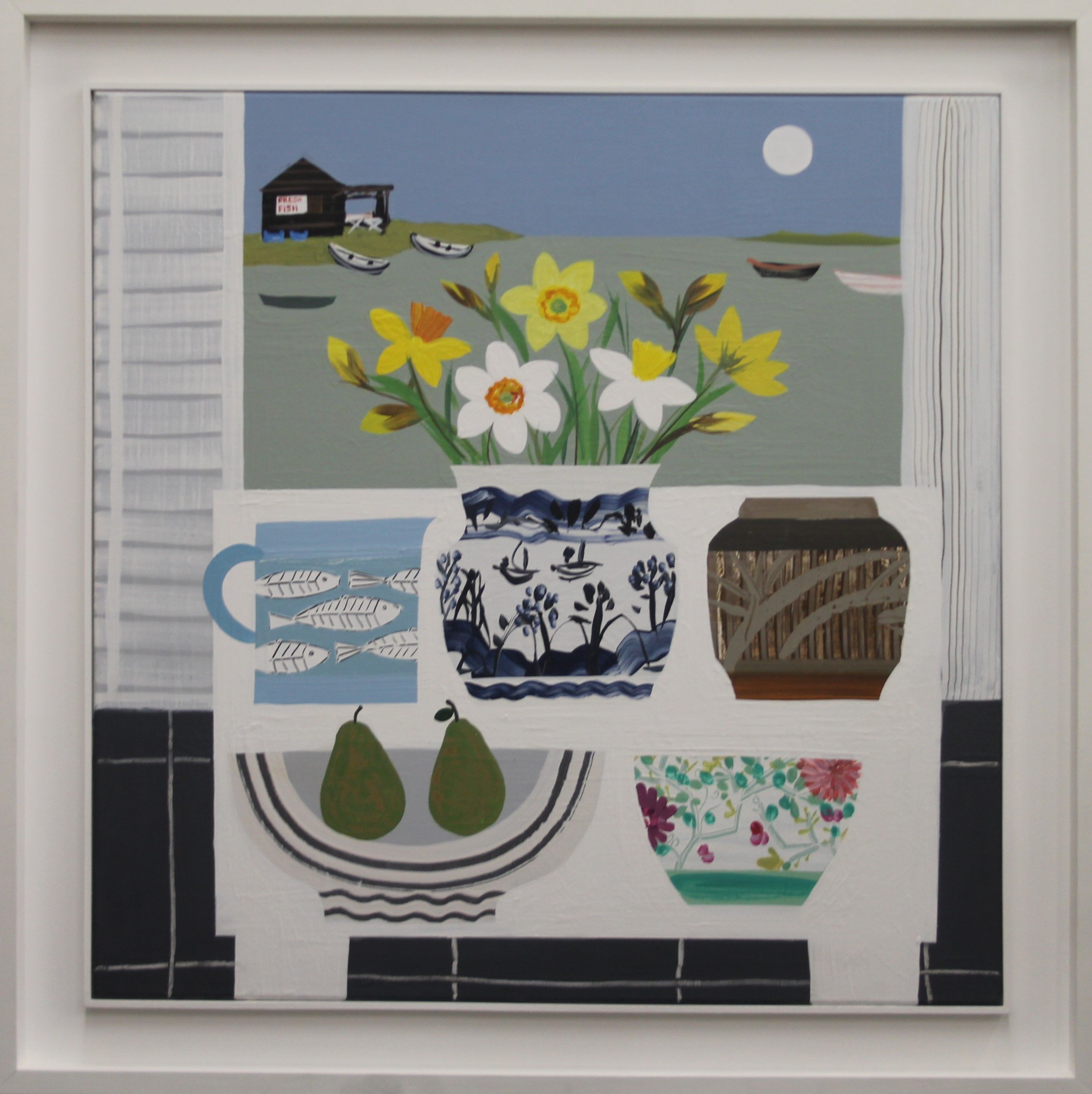 EMMA WILLIAMS (AR), Moonlit daffodils Aldeburgh, unsigned acrylic on canvas, framed. 76 x 76 cm. - Image 2 of 2