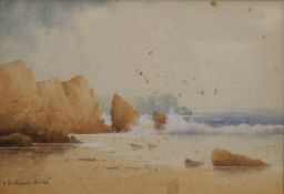 H DOLLAND-HULKE (1885-1968), two coastal scenes of rocks and breaking surf, watercolours,