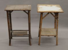 Two bamboo side tables. The largest 45 cm square.