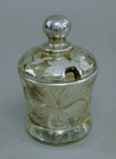 A silver overlay glass jar. 10.5 cm high.