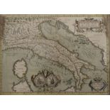 An antique map of Italy, framed and glazed. 47 x35.5 cm.