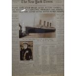 A large framed and glazed print of The New York Times April 16th 1912 reporting the stinking of the