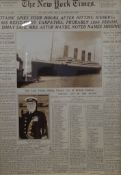 A large framed and glazed print of The New York Times April 16th 1912 reporting the stinking of the