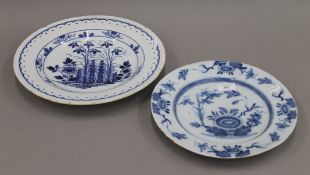 Two 18th/19th century Delft chargers. The largest 34 cm diameter.