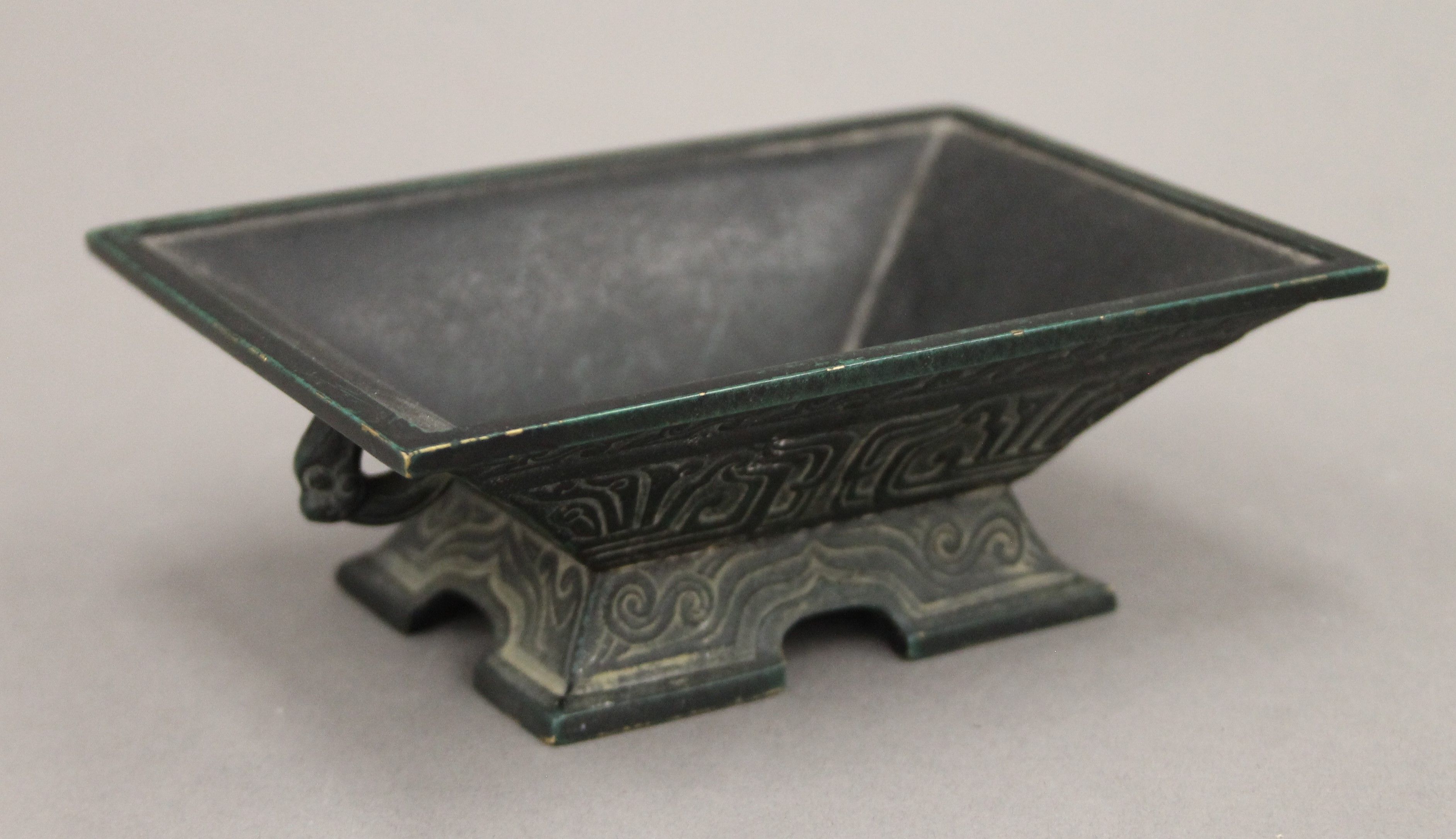 A Chinese bronze rectangular censer. 13 cm long. - Image 3 of 5