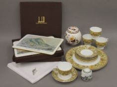 A quantity of various china including Wedgwood and Portmeirion and two boxed sets of Dunhill