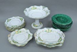 A quantity of Davenport porcelain dessert wares and a quantity of Green Cabbage Leaf plates.
