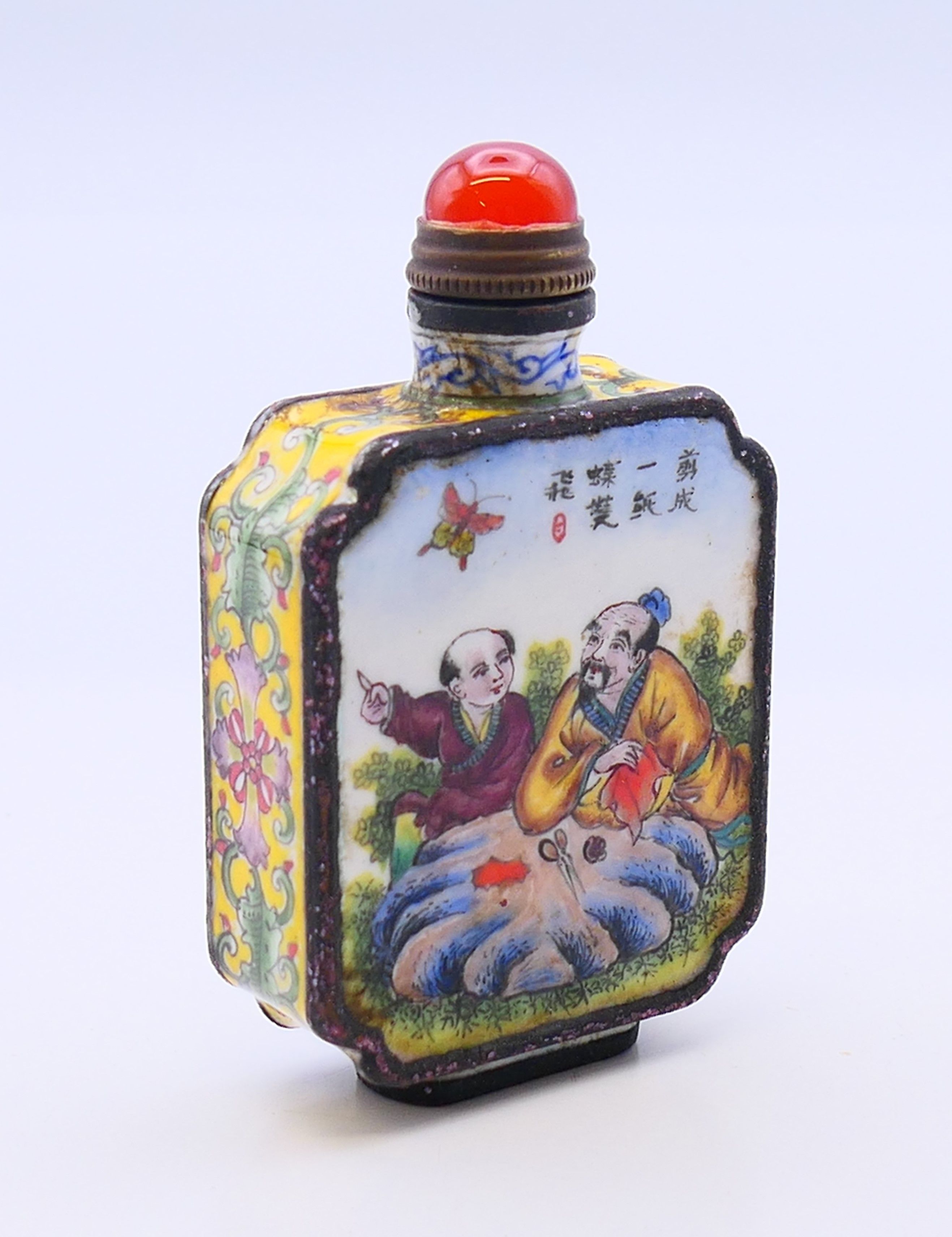 A Canton enamel snuff bottle and stopper. 7.5 cm high. - Image 2 of 5