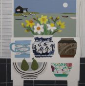 EMMA WILLIAMS (AR), Moonlit daffodils Aldeburgh, unsigned acrylic on canvas, framed. 76 x 76 cm.