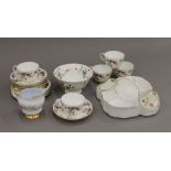 A Coalport porcelain strawberry set and various porcelain tea wares. The former 25 cm wide.