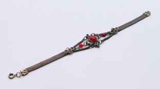 An antique carnelian silver bracelet. 17 cm long.