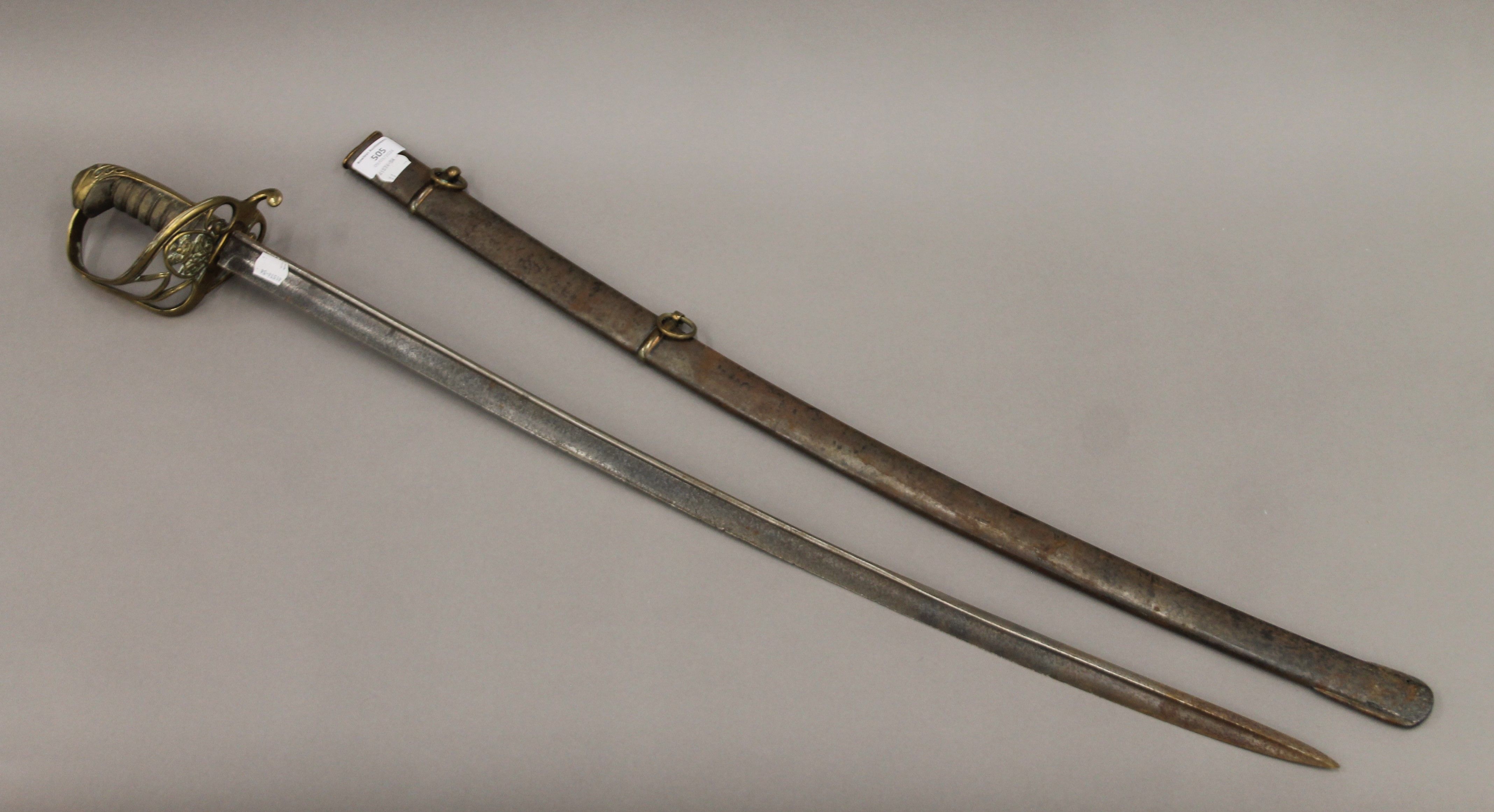 A William IV pattern 1822 infantry officer's sword in scabbard with folding guard. 98.5 cm long. - Image 3 of 4