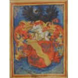 An 18th/19th century armorial painting, framed and glazed. 7 x 9.5 cm.