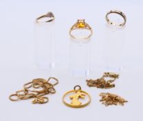 A quantity of various gold jewellery etc, to include three 9ct chains,