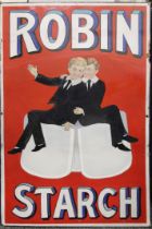 A pictorial enamel advertising sign for Robin Starch. 61 cm x 90 cm.
