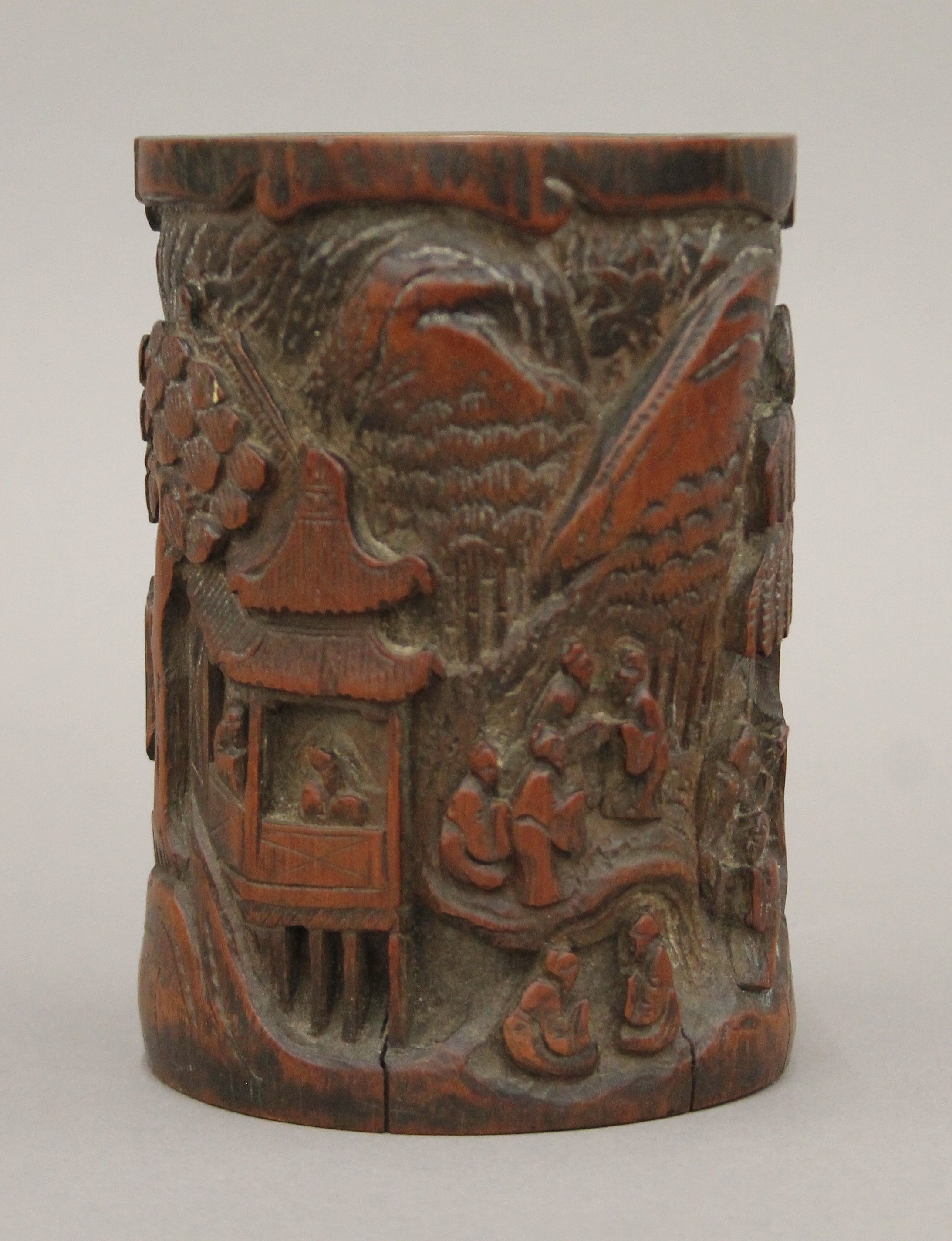 A 19th century Chinese bamboo brush pot. 13.5 cm high. - Image 2 of 5