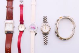 A boxed Radley ladies watch and four other watches. The former 2 cm wide.