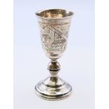 A Russian silver stem tot cup. 9.5 cm high. 39 grammes.