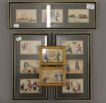 A collection of 19th century Chinese rice paper paintings, some housed in common frames.