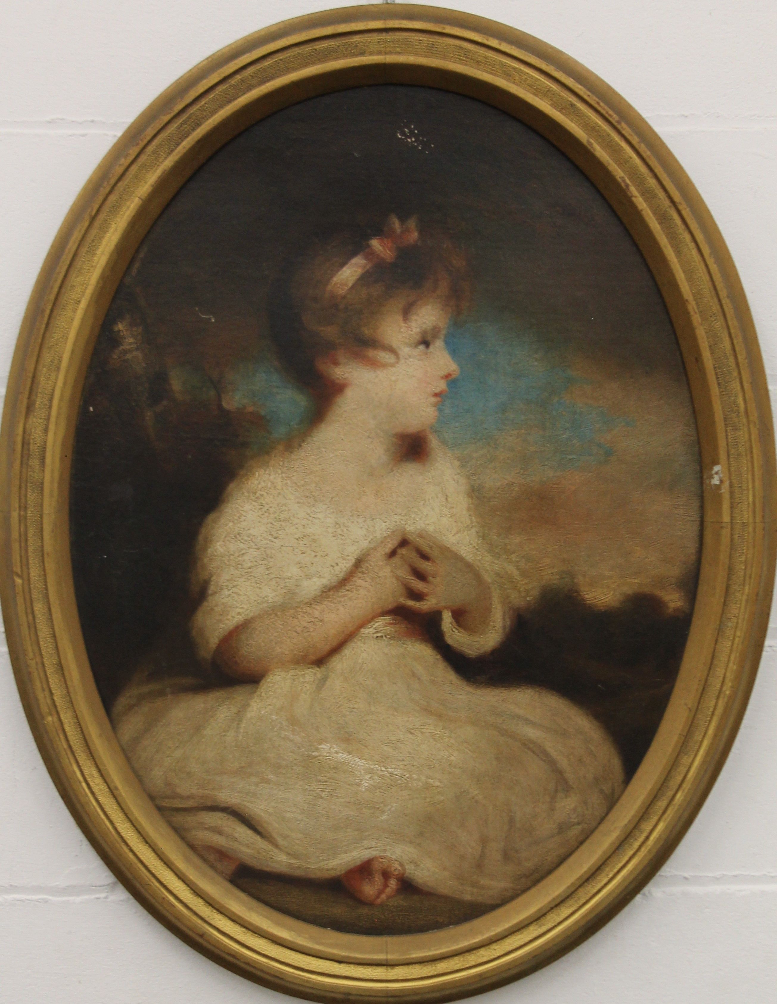 19TH CENTURY SCHOOL, an oval portrait of a Young Girl with Pink Ribbon in her Hair, oil on canvas, - Image 2 of 2