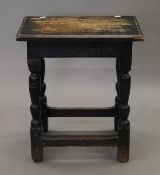 An early 20th century oak joint stool. 48 cm long.