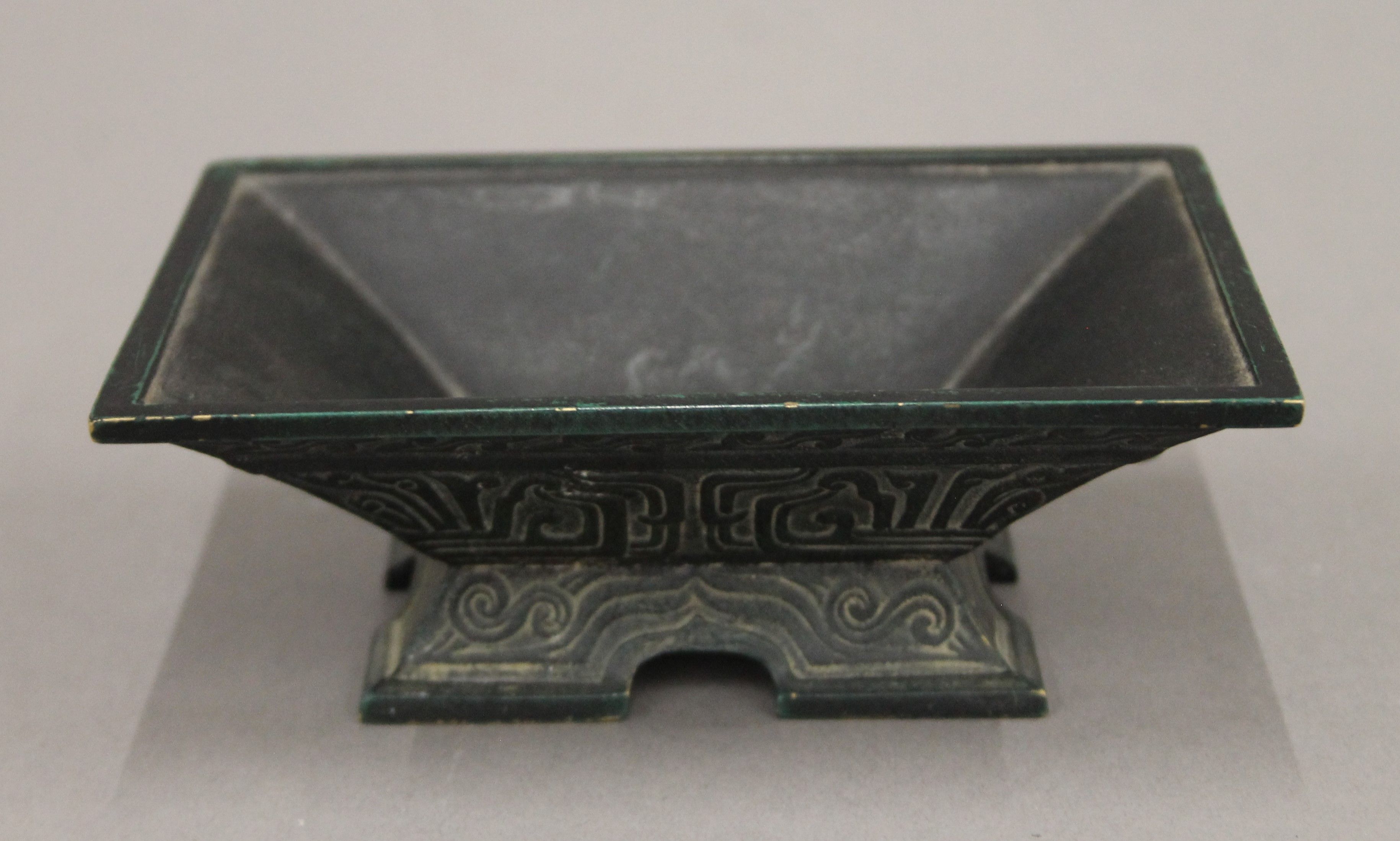 A Chinese bronze rectangular censer. 13 cm long.