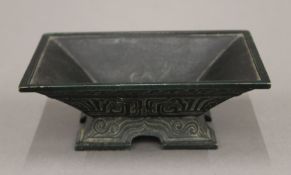 A Chinese bronze rectangular censer. 13 cm long.