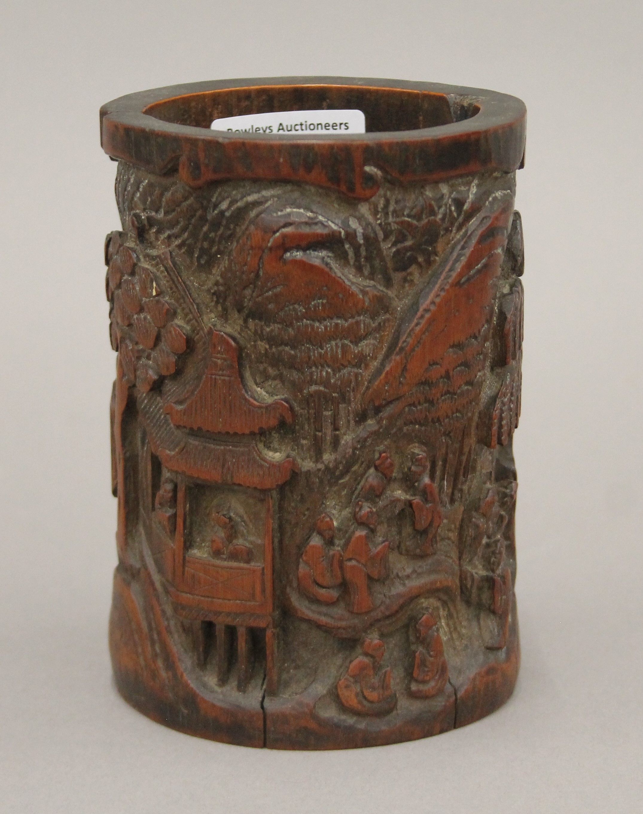 A 19th century Chinese bamboo brush pot. 13.5 cm high.