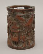 A 19th century Chinese bamboo brush pot. 13.5 cm high.