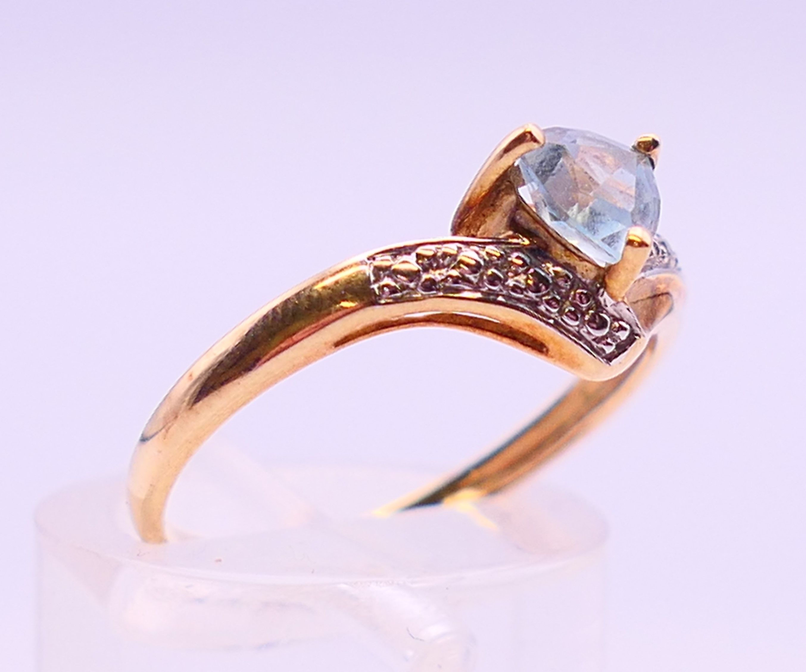 A 9 ct gold aquamarine and diamond ring. Ring size N. - Image 3 of 5