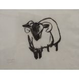 Black Face (sheep), charcoal, indistinctly signed, framed and glazed. 37 x 28 cm.