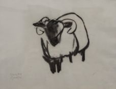 Black Face (sheep), charcoal, indistinctly signed, framed and glazed. 37 x 28 cm.