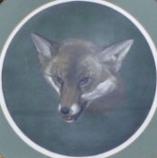 A Victorian print of a fox mask, housed in a circular gilt frame. 58.5 cm diameter overall.