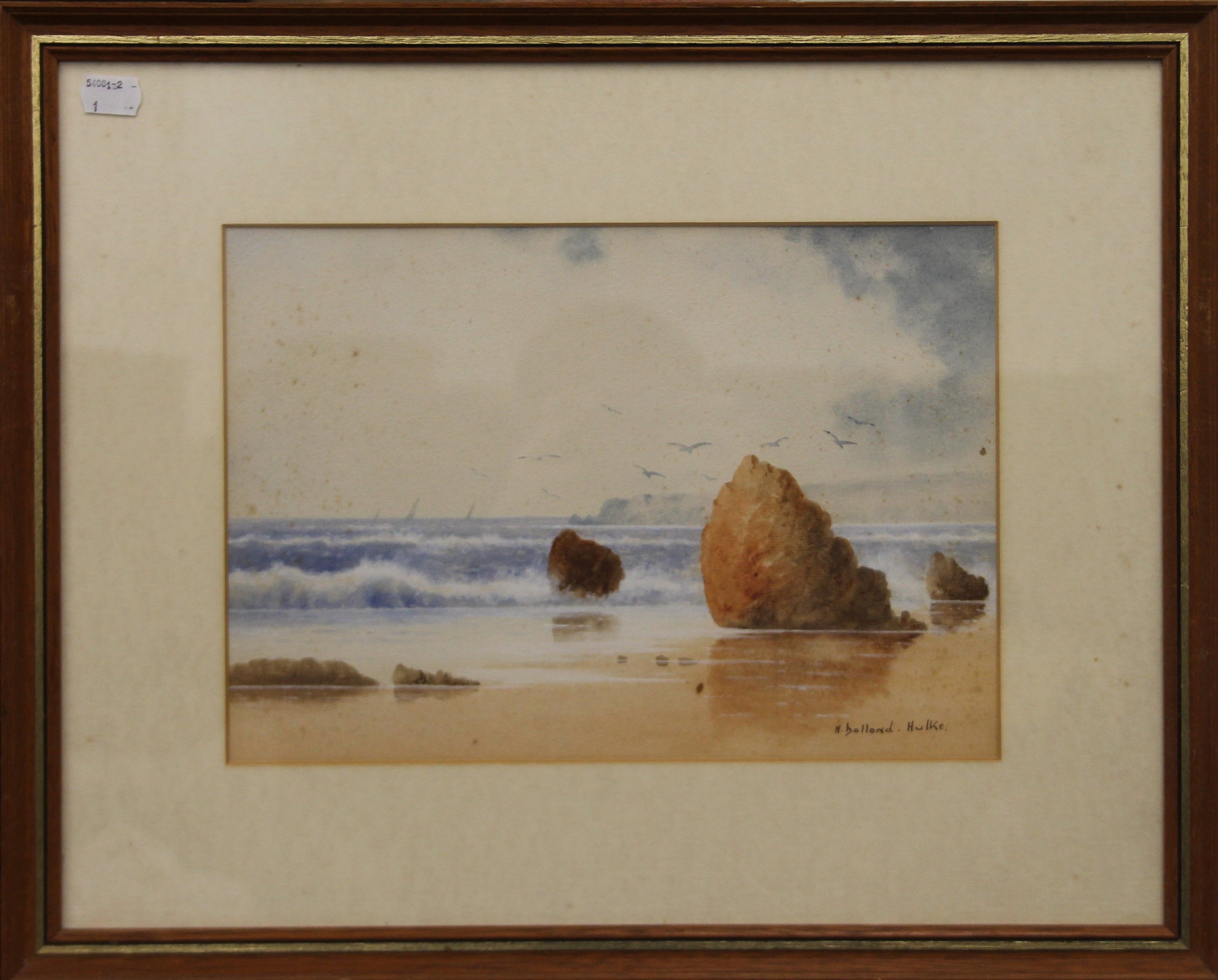 H DOLLAND-HULKE (1885-1968), two coastal scenes of rocks and breaking surf, watercolours, - Image 4 of 5