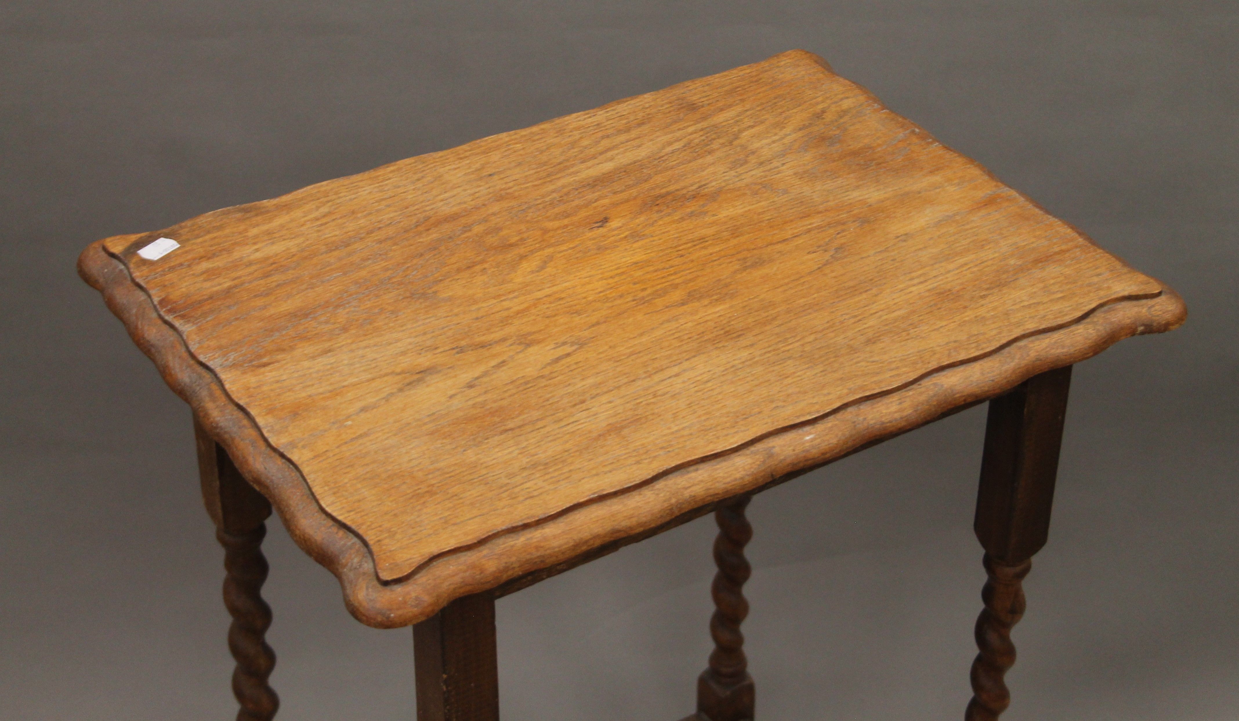 Two early 20th century oak barley twist side tables. Each approximately 59 cm long. - Image 3 of 7