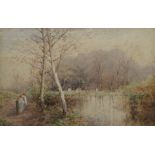 STEPHEN J BOWERS, A Woodland Pool, watercolour, signed, framed and glazed. 19 x 12 cm.